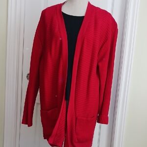 J. Jill Red Open Front Ribbed Cardigan Size L